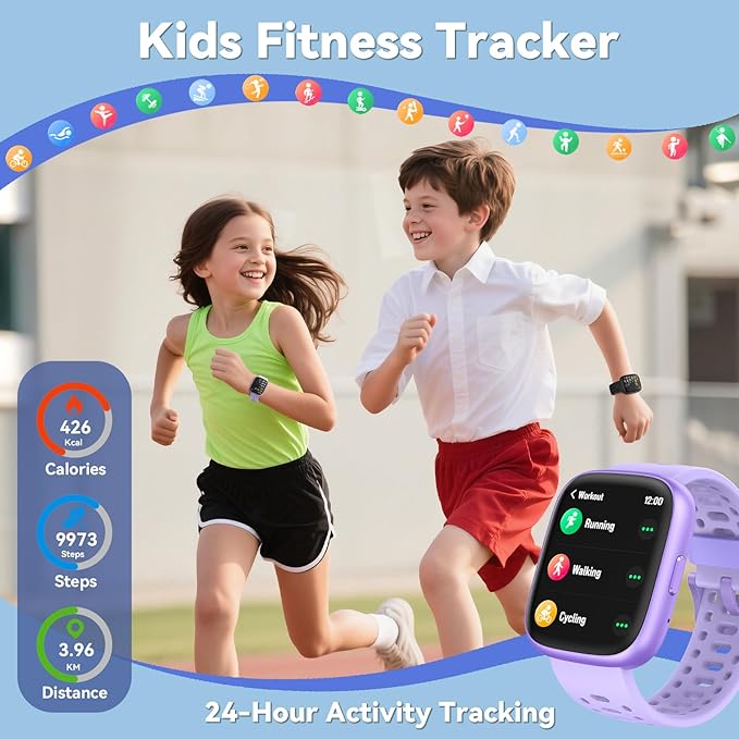 Fitness Tracker for Kids No APP No Phone Needed, Compatible with Apple Find My, 1.83" Smart Watch, Heart Rate, Sleep Monitor, IP68 Waterproof, Step Counter, Puzzle Games for Girls Boys Teens 5-16