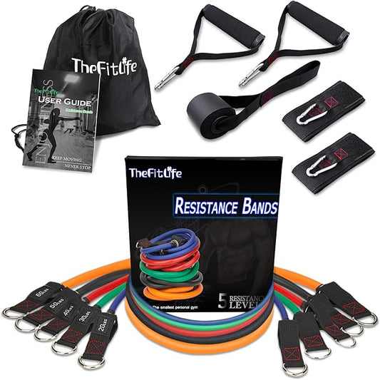 TheFitLife Resistance Bands with Handles - Designed for American Body Types, Exercise Workout Tubes for Men, Women, Includes Large Handles, Ankle Straps, Door Anchor, Fitness Levels