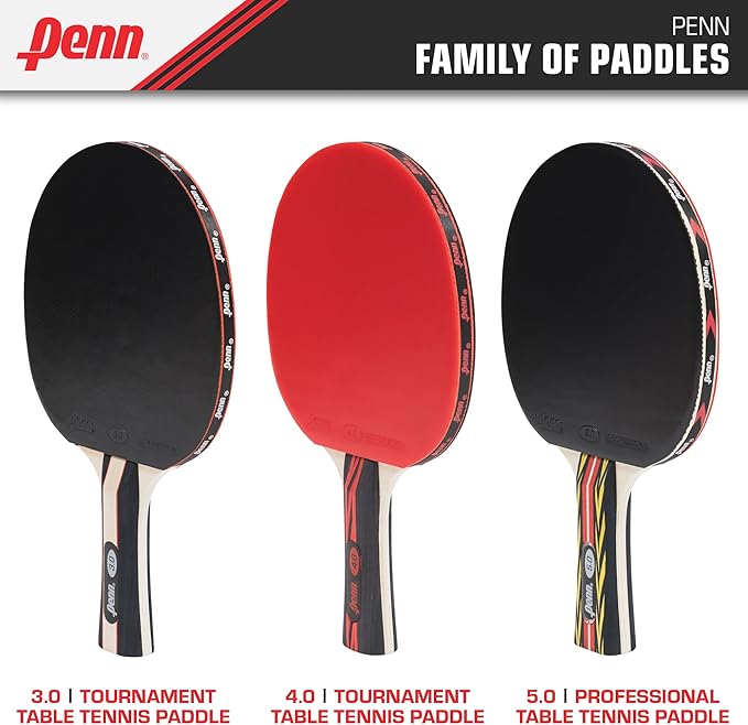 Penn 3.0 Competition Ping Pong Paddles - Choose Single Table Tennis Paddle, or Deluxe 2 or 4 Player Kit with Balls and Storage Case