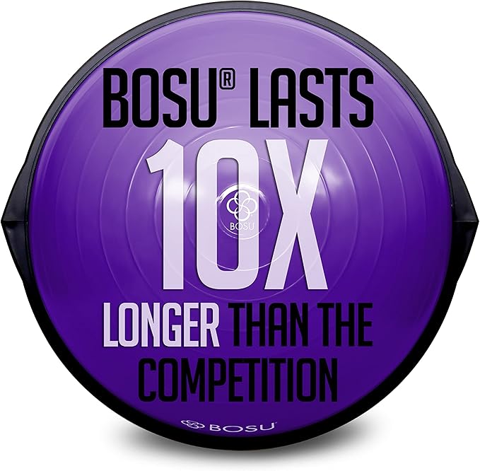 Bosu Balance Ball Exercise Trainer, Home Gym Equipment w/ Guided Workouts & Pump, 26", Blue - Inflatable Fitness Platform for Strength Training, Standing, Balancing, and Core Workout