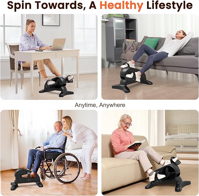 Mini Under Desk Exercise Bike Pedal Exerciser, Motorized Setting Bike Pedal Exerciser Leg/Arm Cycle for Senior, Physical Therapy, with 12 Adjustable Speed, LCD Display, Remote Control
