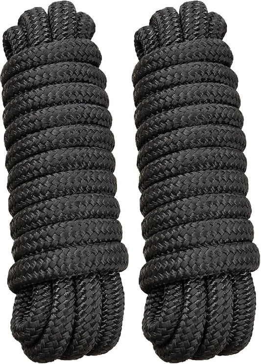 Boat Dock Lines Marine Rope 5/8" x 15' Marine-Grade Double Braided Nylon Dock Line with 15" Loop Boat Lines Dock Rope, Easy Handling Dock Lines for Boats, Fray Resistant - 2 Pack, Black