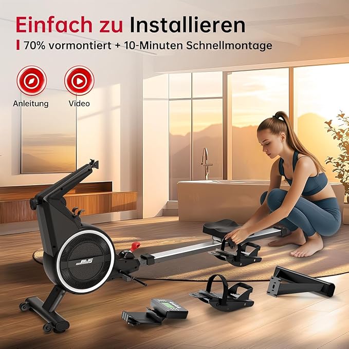 Air Magnetic Rowing Machines for Home BW5 Commercial Rower Machine Max Load 350LB 10-Level Resistance Easy Assembly Bluetooth LED Monitor Adjustable Tablet Stand Fit for Whole Family