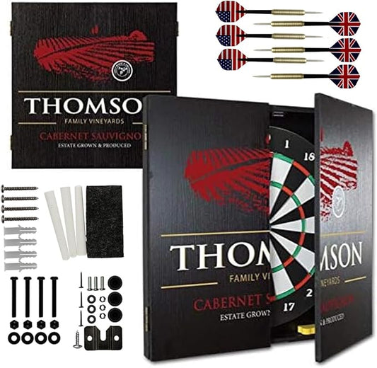 THOUSAND OAKS BARREL CO. | Personalized Dartboard & Cabinet Set with 6 Steel Tip Darts