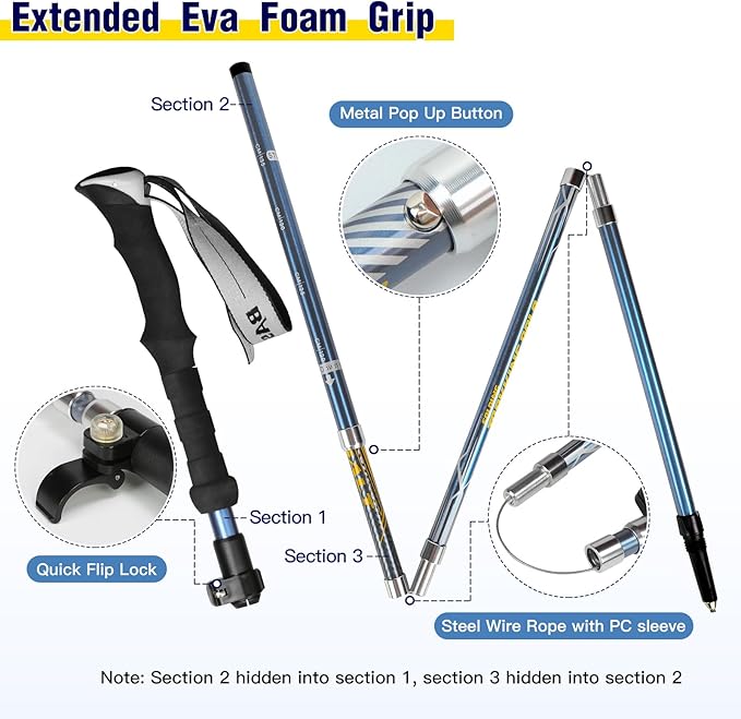 Trekking Poles Collapsible Hiking Poles for Men Women Upgraded Thickened Aircraft-Grade Aluminum Alloy Trekking Sticks with Tip Kits Carrying Bag