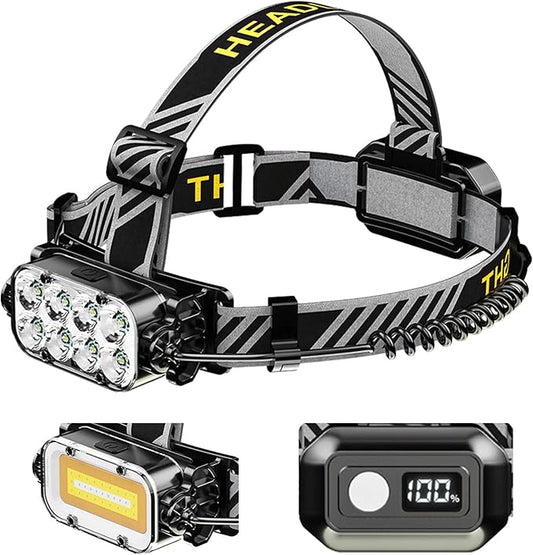 Headlamp Rechargeable, 8 LED Head Lamp, 360° Double Sided Rotating Head Flashlight, Super Bright Outdoor Waterproof Headlight for Camping, Fishing, Hunting, Running, Repairing, Hiking