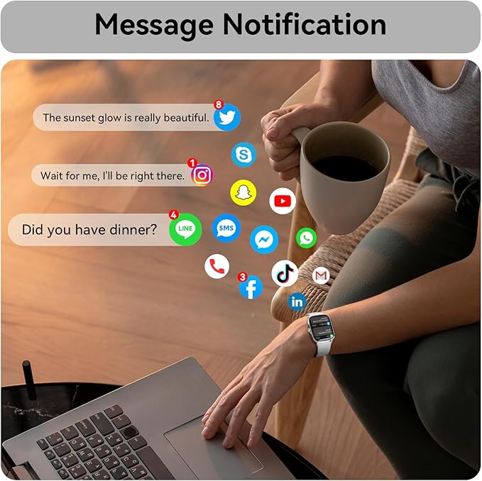 Tensky Smart Watch for Women Android & iPhone, 1.85" Touch Screen Fitness Tracker with Answer/Make Call, IP68 Waterproof 24/7 Health/Sleep Monitor, Pedometer, 100+ Sport Modes (2 Bands)