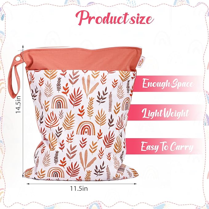 Wet Bag,Wet Dry Bag,Wet Bag for Swimsuit,With Two Zipper Wet dry Pouch,Waterproof Reusable Rainbow Multicolored Leaf