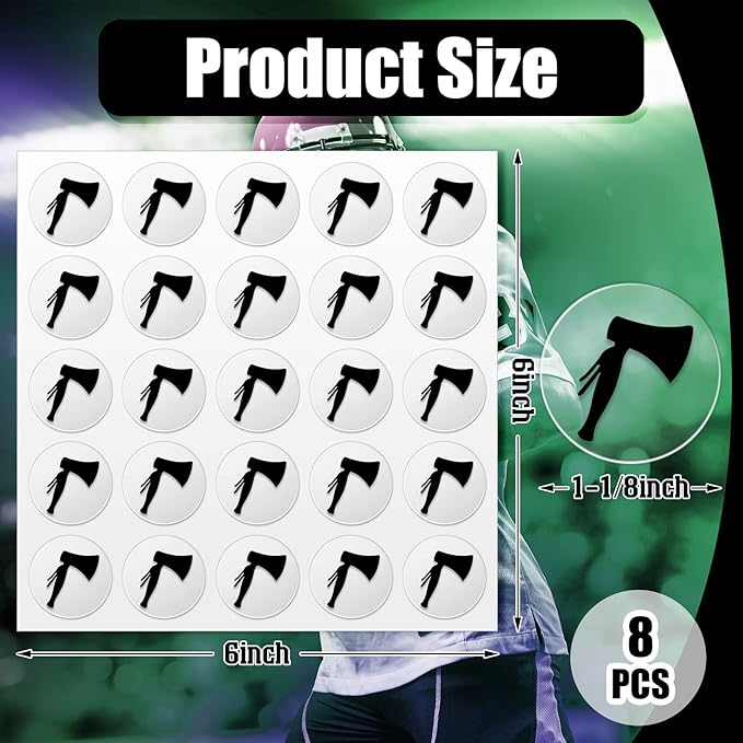 Jecery 200 Pcs 8 Sheets Football Helmet Stickers Hatchet Decals 1-1/8 Inch Self Adhesive Hockey Stickers for Baseball Softball(Black on Clear)