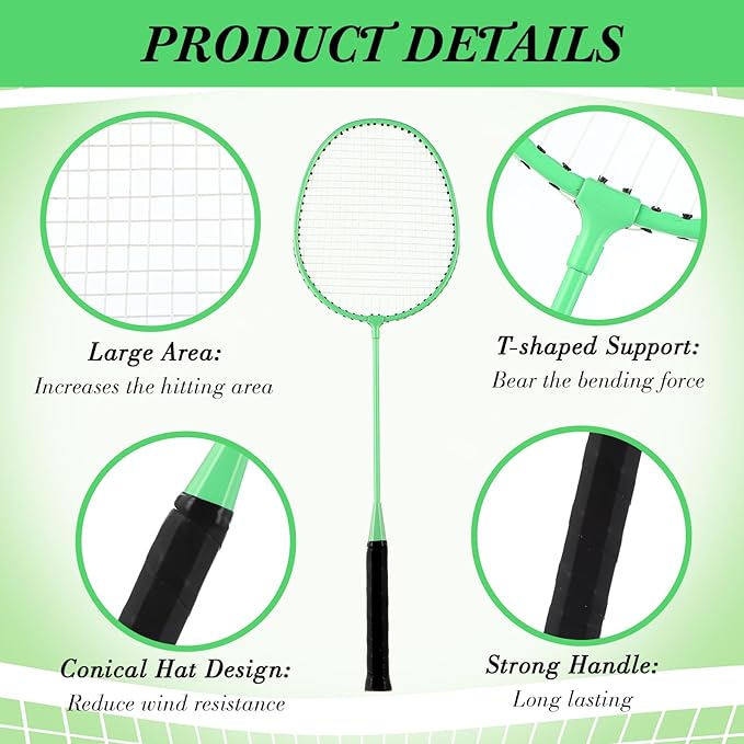 Wettarn 12 Pcs Badminton Rackets Bulk with 18 Nylon Badmintons, Shuttle Set for Adults Teenagers Youth Beginners Advanced Player Backyard Gym Beach Outdoor