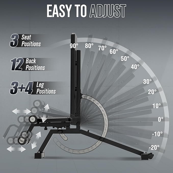 Mikolo 1200LB Weight Bench, Adjustable Workout Bench with Detachable Leg Support, Vertical Storage Space-Saving Exercise Bench for Home Gym, Incline Flat Decline Sit Up Bench for Full Body Fitness