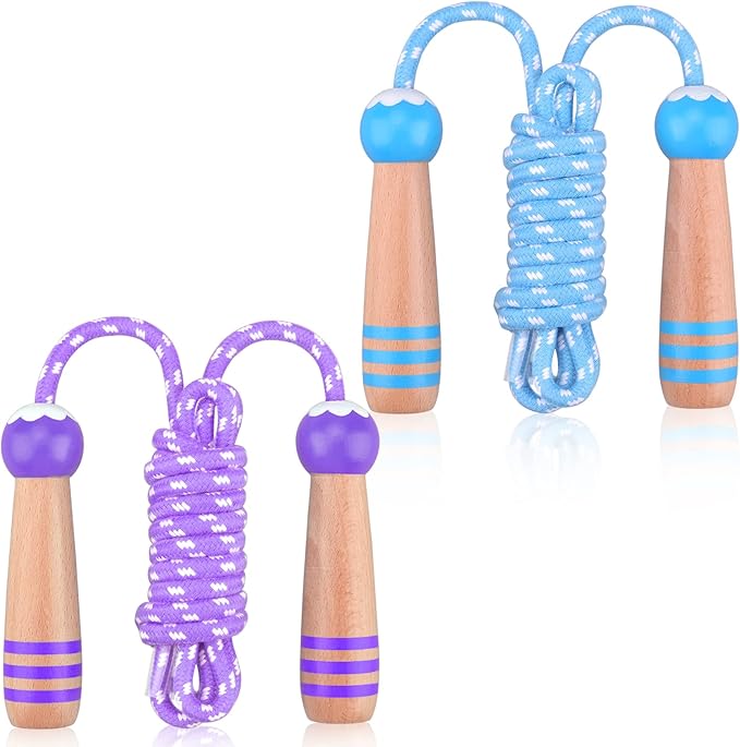 Lorvain Jump Rope for Kids, Adjustable Kids Jump Ropes for Girls Boys Toddler Fitness, Cotton Skipping Rope with Wooden Handle for Outdoor Fun Activities Exercise