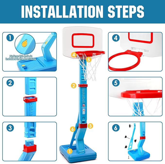 SUPER JOY Toddler Basketball Hoop - Height Adjustable Kids Hoop for Indoor & Outdoor Play - Portable Mini Basketball Goal for Poolside- Game Sport Toy for Boys & Girls Age 1 2 3 4 5