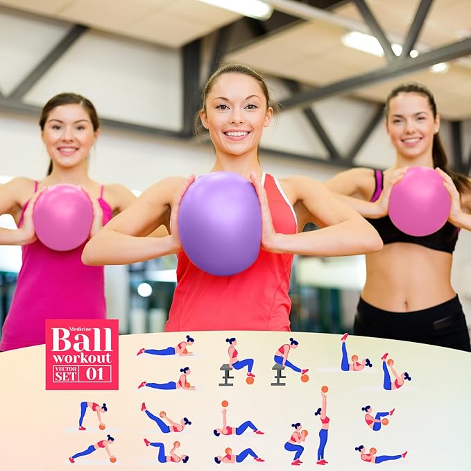 Sotiff 20 Pcs 9 Inch Exercise Pilates Ball Yoga Therapy Ball Pink Purple for Yoga Stability Barre Training Stretching Physical Posture Training Gym