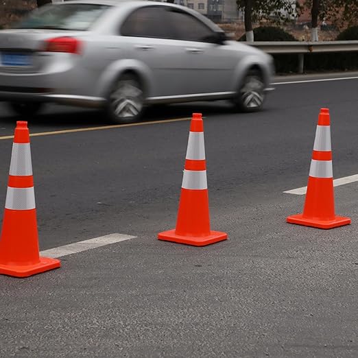 28" Traffic Cones (8 Pack) – Durable Orange PVC Safety Cones with Reflective Collars for Parking, Construction, Roadwork & Driving Practice