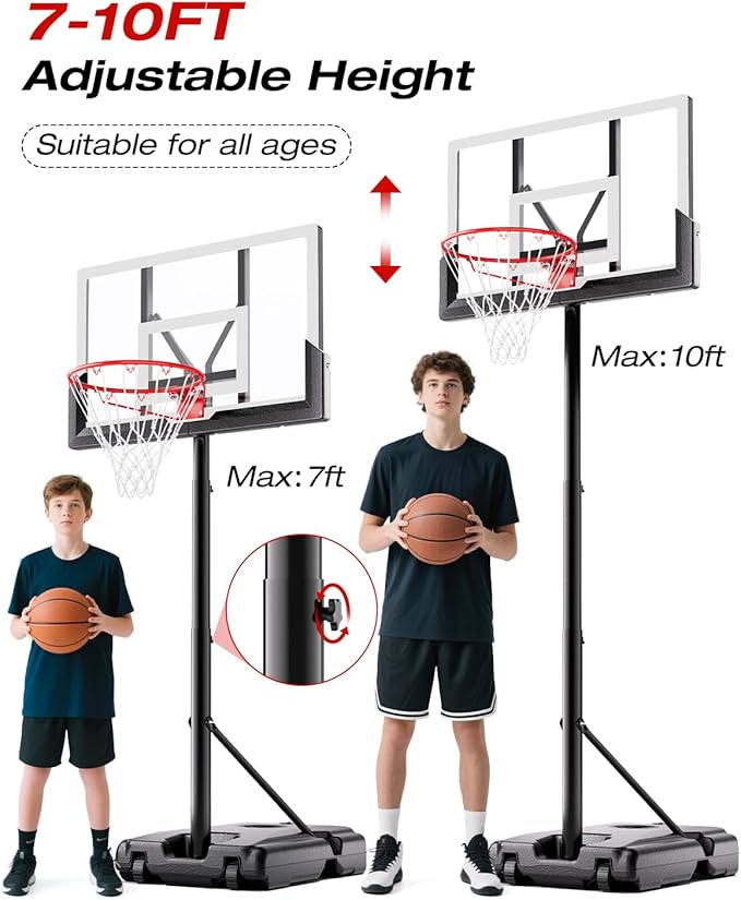 Basketball Hoop Outdoor 10 FT Height Adjustable, Portable Basketball Goals Systems with 45" Backboard for Youth Adults Kids - Backyard, Driveway, Indoor Play