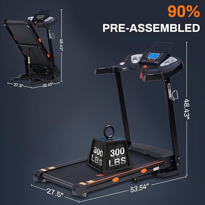 ECHANFIT 15% Auto Incline Treadmill Foldable Treadmills for Home with 18" Wider Belt, 10 MPH Speed, 300 lbs Capacity, Shock Absorption System, App Bluetooth