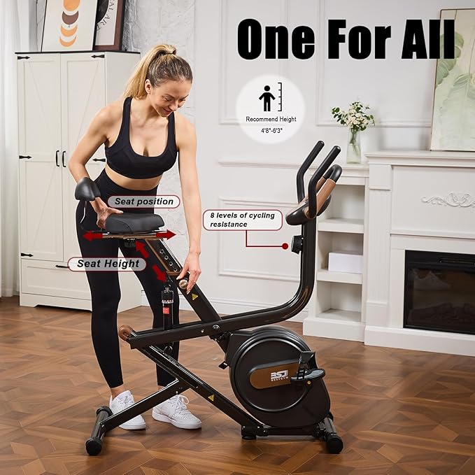 3 in 1 Exercise Bike,Squat Machine,8-level Adjustable Magnetic Bike for Home with App,Squat Rowing Machine, Low Noise Indoor Cycling Bike with 300lbs Weight Capacity,Glutes & Leg Home Workout Machine and Fitness Courses for Weight Loss