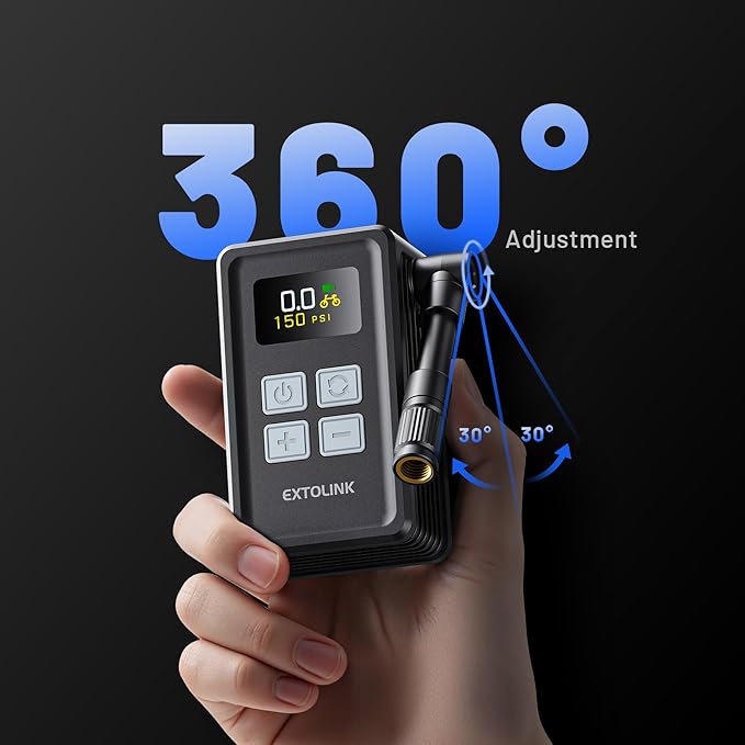 Mini Bike Tire Pump - 20s Fast Inflate Electric Bike Pump with Gauge, Max 150PSI Electric Air Pump with Presta & Schrader Valve for Road Bike, Mountain Bike, Electric Bike