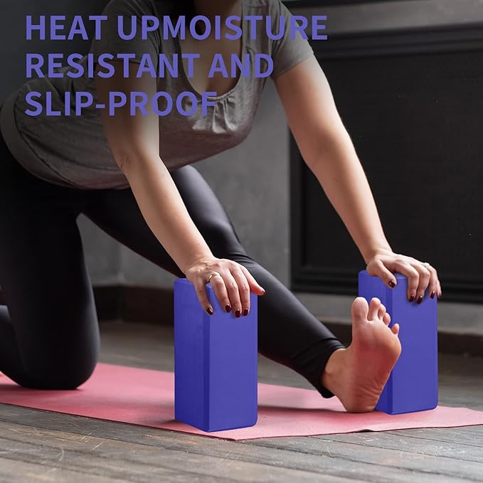 Yoga Block 2 Pack 9"x6"x3", Sturdy Yoga Foam Blocks, High Density & Non Slip Surface for Pilates & Stretching, Fitness Accessories for Stability & Balance