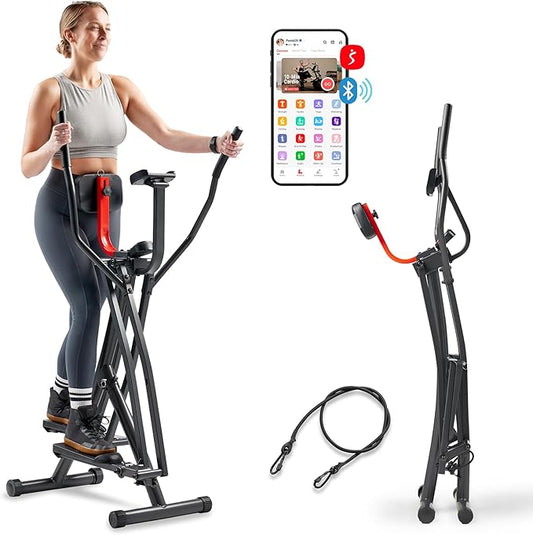 Sunny Health & Fitness Smart Air Walk Elliptical, Foldable Machine w/ 30-INCH Stride, Cardio Cross Trainer Glider for Home Exercise, Free SunnyFit App Bluetooth Link, Optional Adjustable Resistance