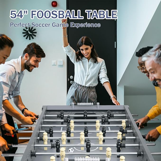 54" Foosball Table for Adults & Kids - Competition Size Soccer Game Table with 2 Balls, Leg Levelers - Heavy Duty Arcade Table Set for Game Room Family Home Indoor Outdoor Party