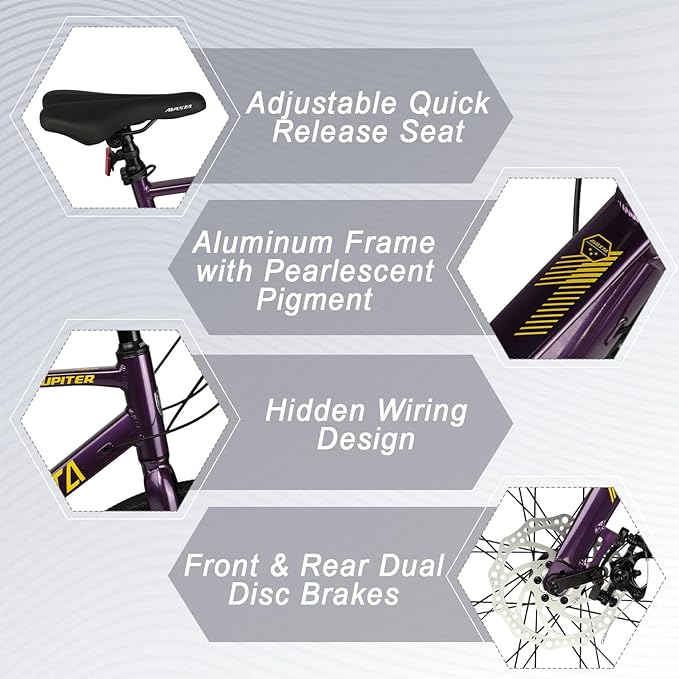 AVASTA Jupiter 700C Road Adult Step-Over Hybrid Cycling Bike Bicycle, Aluminum Frame, 21-Speed, Dual Disc Brakes, Multpile Colors for Men Woman Male Female