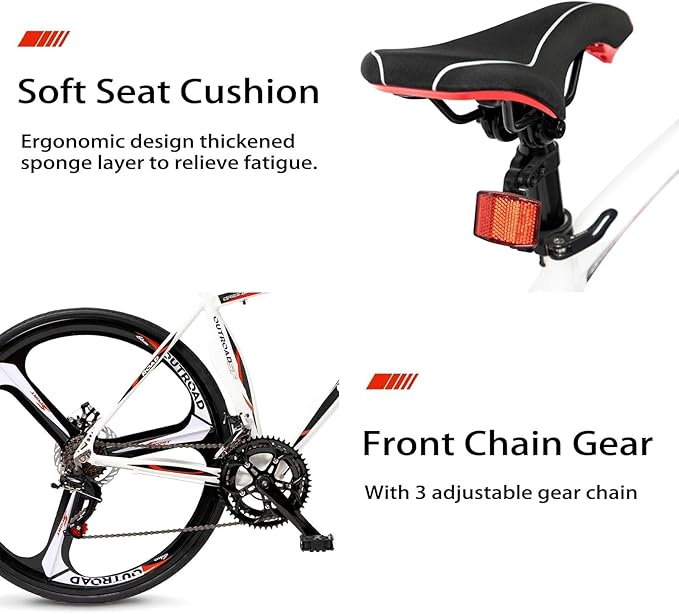 700C Wheel Road Commuter Bike, 14/21 Speed Shifter, Dual Disc Brakes Racing Bicycle with Light Aluminum Alloy Frame for Adult Men and Women