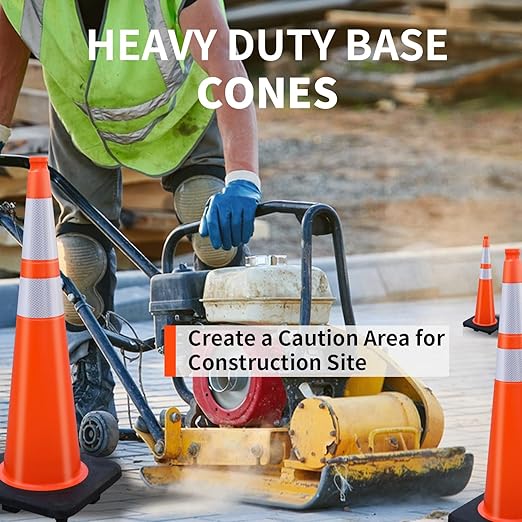 BESEA 6 Pack 36” Traffic Cones Orange Safety Road Cones with Reflective Collars, Heavy Duty Parking & Construction Cone for Traffic Control