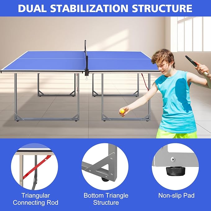 Foldable Ping Pong Table Portable 4.5FT/6 FT/9FT Table Tennis Table Foldable for Indoor Outdoor Games - Quick Assembly