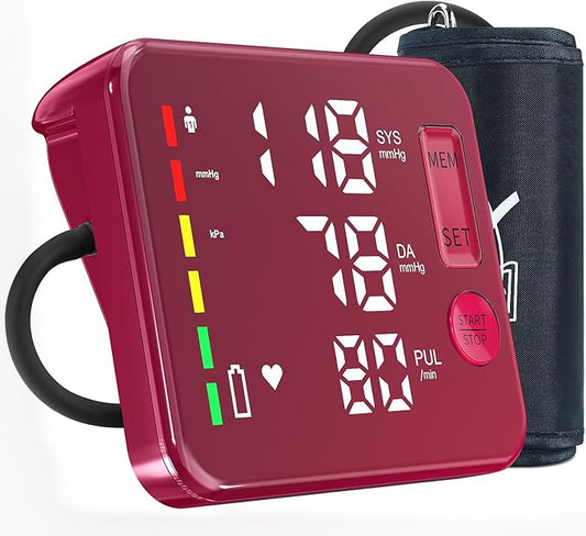 Blood Pressure Monitor Rechargeable Upper Arm Blood Pressure Monitors for Home Use Large Screen Bp Machine with 8.7"-16.5" Bp Cuff, 2x120 Memory, Voice Broadcast Bp Monitor(Red)