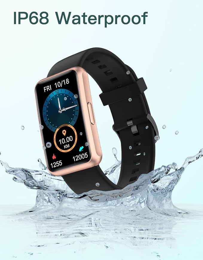 HUAKUA Fitness Tracker Watch for Men Women, No Bluetooth No APP No Phone Needed, IP68 Waterproof Full Touch Screen Sports Watch with Steps Calories Counter Sleep Tracker Alarm Clock (Black/Gold)