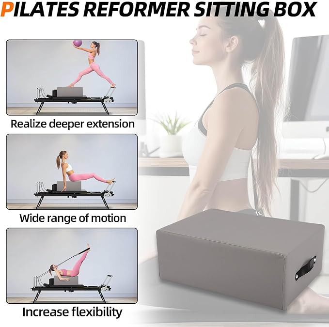 GCCSJ Pilates Box for Reformer Workouts, Portable Pilates Sitting Boxs for Pilates Reformer/Board Use, Non-Slip Memory Foam, Home Gym Pilates Accessories for Stretch/Balance, 300LBS Capacity