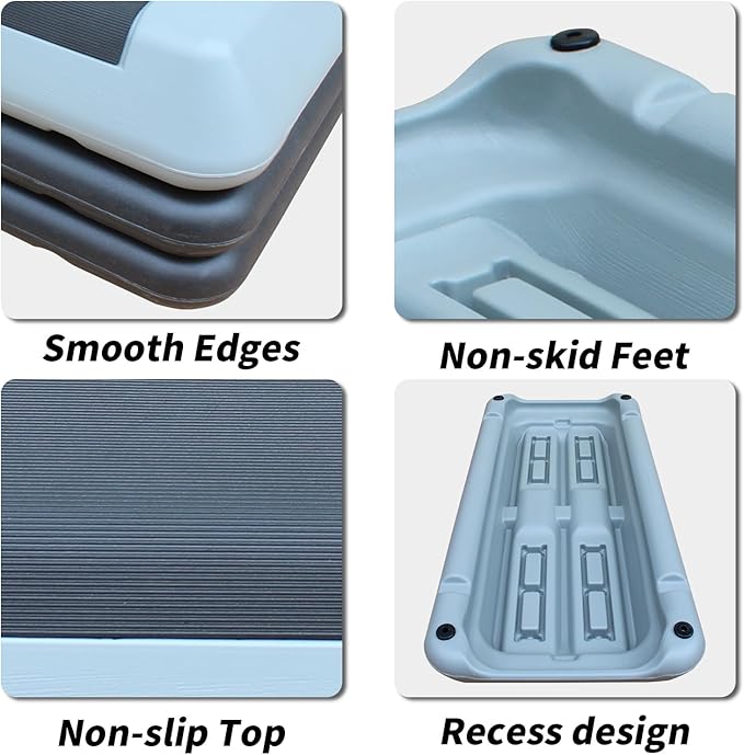 Kaimei Adjustable Aerobic Step Platform - 2 Height Options - Durable Fitness Stepper for Cardio, Lunges, & Home Workouts (Black+ Gray)