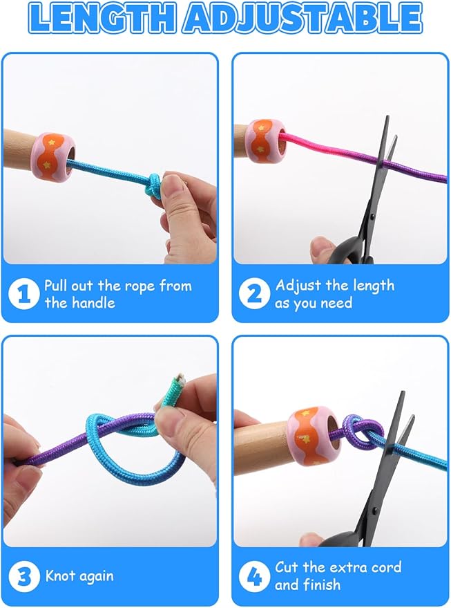 Jump Rope for Kids, Lorvain Adjustable Skipping Rope, Kids Jump Ropes with Wooden Handle for Girls Boys, Weighted Jumping Ropes for Fitness Workout Exercise Outdoor Fun Activity