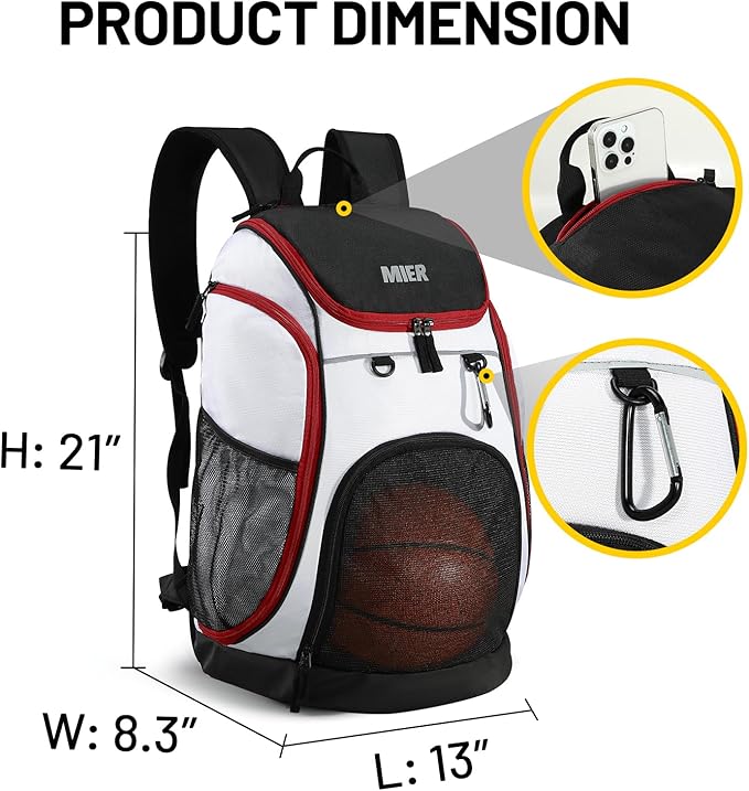 MIER Gym Backpack 40L Basketball Backpack with Ball Compartment & Shoes Storage Multi-Functional Sports Soccer Bag Large Equipment Back Pack Volleyball Backpacks for Men Women