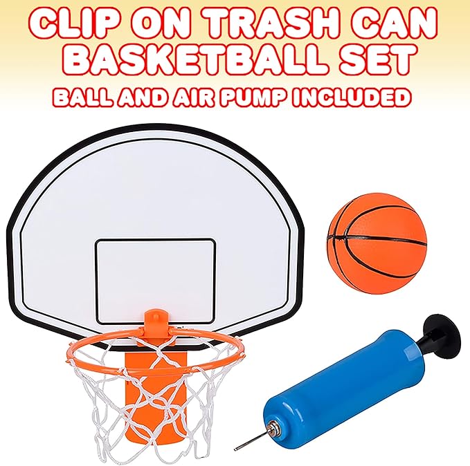 ArtCreativity Mini Basketball Hoop Trash Can Set, Includes Clip-On Hoop with Backboard, Inflatable Ball and Pump, Fun Indoor Basketball Hoop for Kids, Office Toys, Trashketball Classroom Games