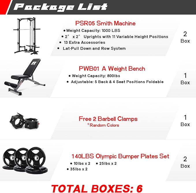 RitFit Smith Machine Power Rack with LAT-Pull Down System, Landmine, Barbell Bar, Plate Storage Pegs and More Training Attachment