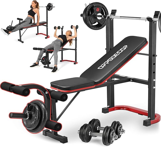 OPPSDECOR Adjustable Weight Bench Set with Leg Developer & Preacher Curl Pad, Full Body Workout Bench Press Set with Squat Rack for Home Gym Fitness, Standard Strength Training Bench