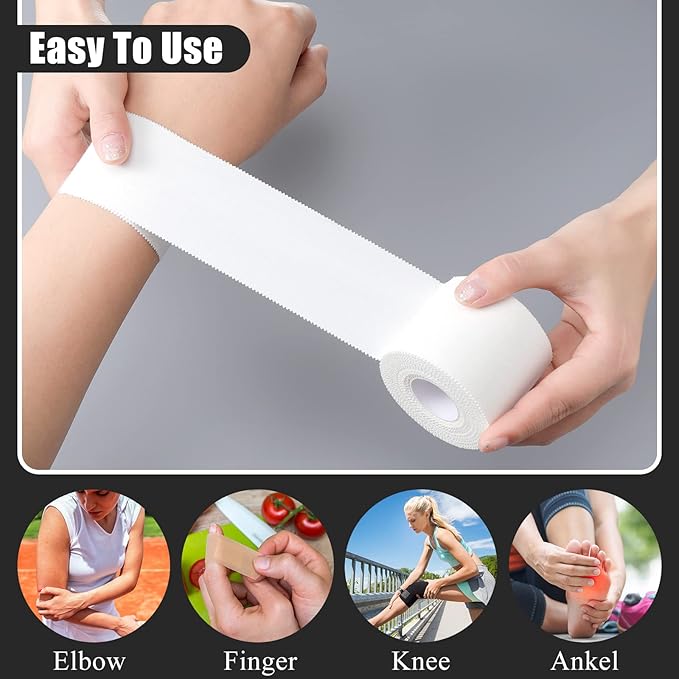 Hoolerry 12 Rolls 130 Yard Athletic Sports Tape Pre Wrap Very Strong Easy Tear No Sticky Residue Tape for Fingers Ankles Wrist Injury Wrap, Football Baseball Hockey Soccer(2 Inch,White)