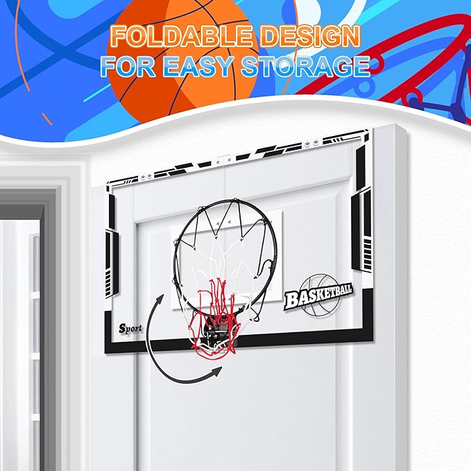 Large Indoor Mini Basketball Hoop Set for Kids and Adult 24 X 16 Inch Board Family Games for Home and Office Door & Wall with 3 Balls and Complete Accessories, Basketball Toy Gift for Boys Girls Teens