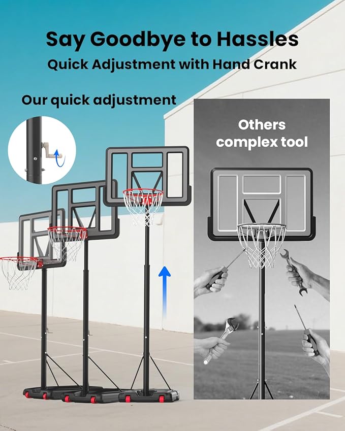 IGL Portable Basketball Hoop, 5.6-10FT Adjustable Basketball Goal System, 44 Inch Outdoor Basketball Hoop & Goals for Kids, Youth, and Adults in The Backyard, Driveway with PC Backboard