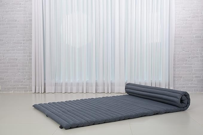 Leewadee - Kapok Roll Mat – Handcrafted Folding Sleep & Relaxation Mattress from Thailand, Ideal as Guest Bed, Camping Mat, Yoga Mat or Traditional Futon, 75 x 39 inches, Anthracite