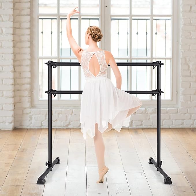 GOFLAME 4FT Ballet Barre Portable, Freestanding Double Ballet Barre Height Adjustable with Anti Slip Base, Heavy Duty Stretch Dance Bar for Home Workout