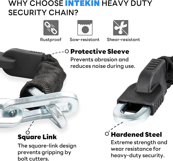 Heavy Duty Security Chain - Hardened Steel 4 ft x 3/8" Thick Square Bike Lock Chain for Bikes, Containers, Motorcycles, Trailers, ATV's