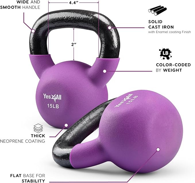 Yes4All Kettlebells 5lbs-65lbs & Kettlebell Sets Adjustable Weights, Kettlebell for Weight Training, Home Workout Equipment with Secure Grip for High Rep, Exercise Equipment