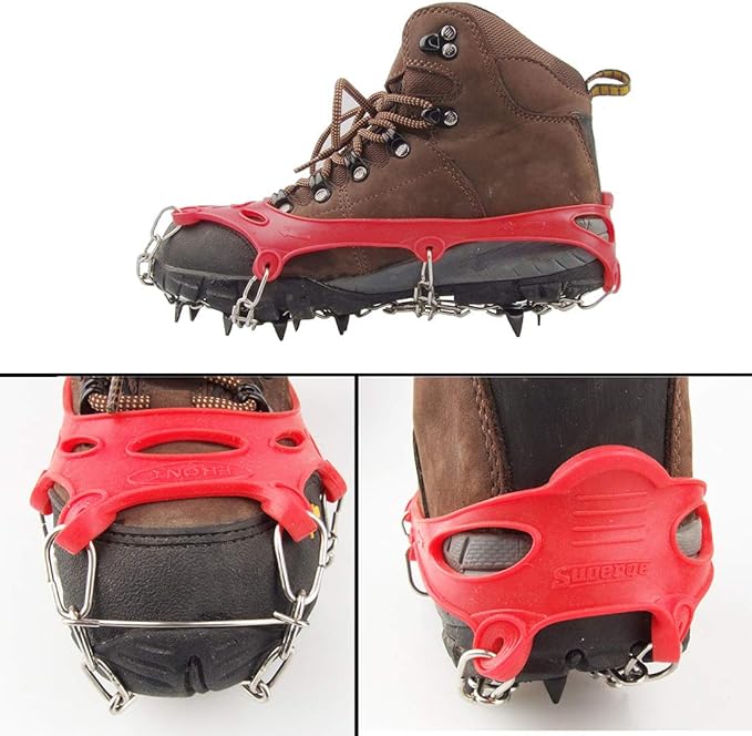 11 Spikes Kids Crampons for Hiking Boots Ice Cleats 11 Teeth Anti Slip Crampons Hiking Climbing Walking Shoes Toddler-Preschool-Gradeschooler-Teens