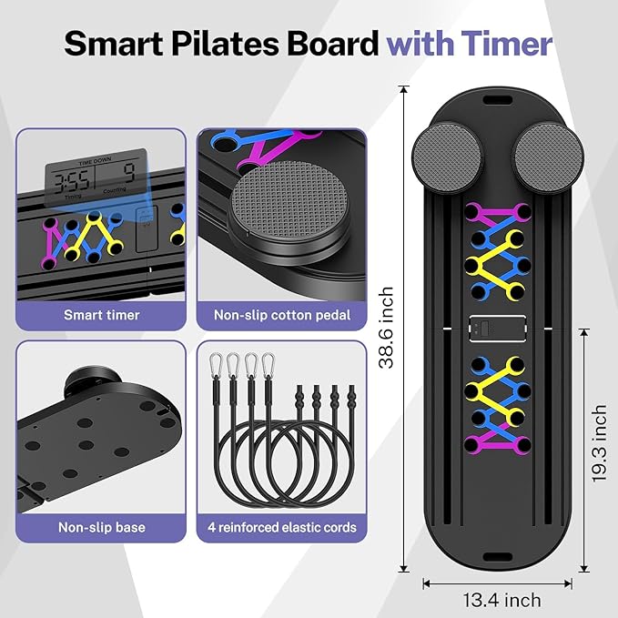 Pilates Board,Foldable Pilates Reformer Equipment with Timer, 7-in-1 Multi-Purpose Portable Pilates Reformer Machine Home Pilates Kit for Home Workout,Fitness,Exercise,Abs