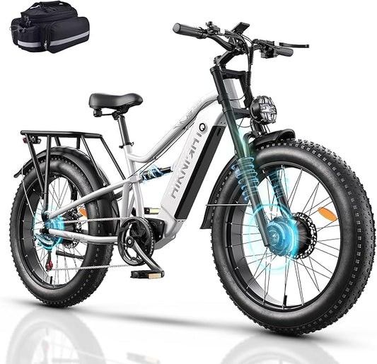 Dual Motor Electric Bike Peak 3000W, 52V 20AH Battery E Bike for Adults 26 Inch Fat Tire Mountain Electric Bicycle 38 MPH, Full Suspension Dual Hydraulic Disc Brake, Up to 90 Miles Range