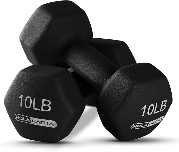 HolaHatha 2, 3, 5, 8, and 10 Pound Neoprene Dumbbell Free Hand Weight Set with Rack, Ideal for Home Exercises to Gain Tone and Definition, Pastel
